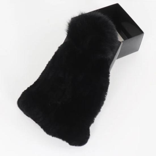 

Женская полосатая вязаная шапка из натурального меха, натуральная теплая шапка из меха кролика рекс, шапки с помпоном из меха лисы сверху, женская качественная шапка из натурального меха кролика рекс Good elastic чёрный