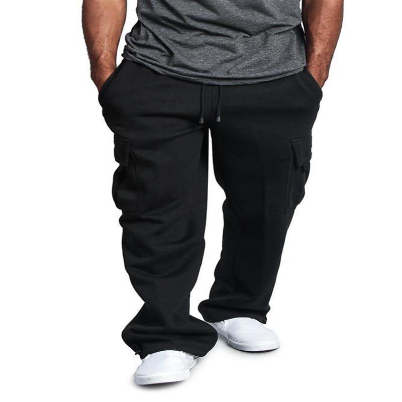 Mens Casual Multi Pocket Solid Color Cargo Pant Drawstring Loose Sports Outdoor Outerwear Sportswear Straight Trousers Summer Sweatpants Bottoms