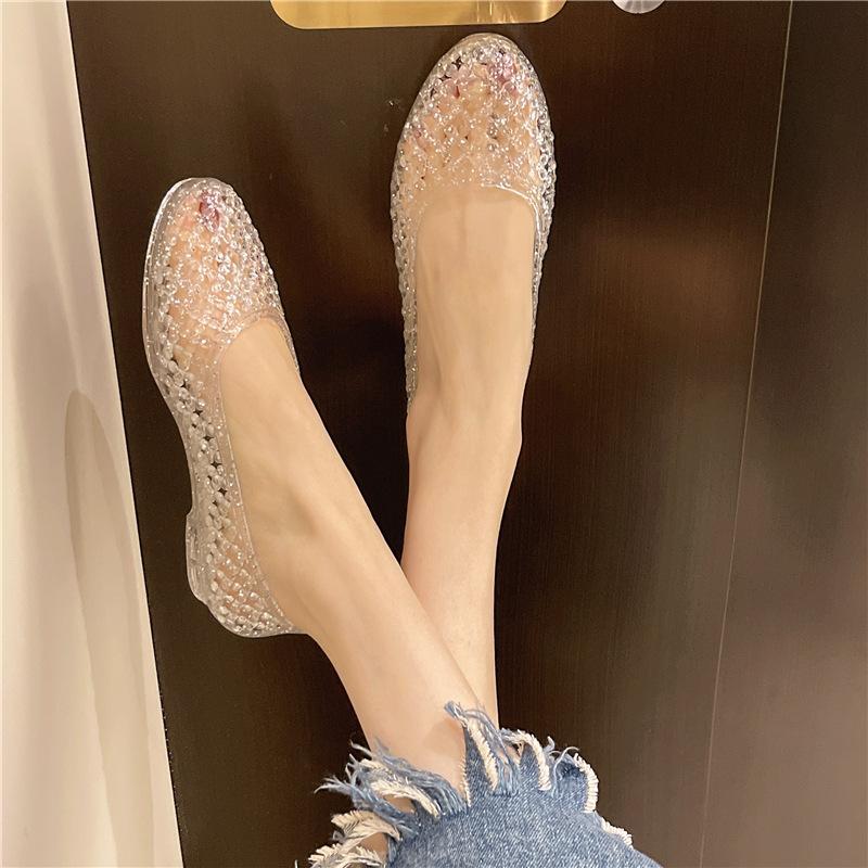 Modische Sandalen für Damen Pailletten Flache Damen Sandalen Damen Strand PVC Jelly Schuhe Damen Schuhe Sasual Glänzend Einfarbig Sandalias Femininos