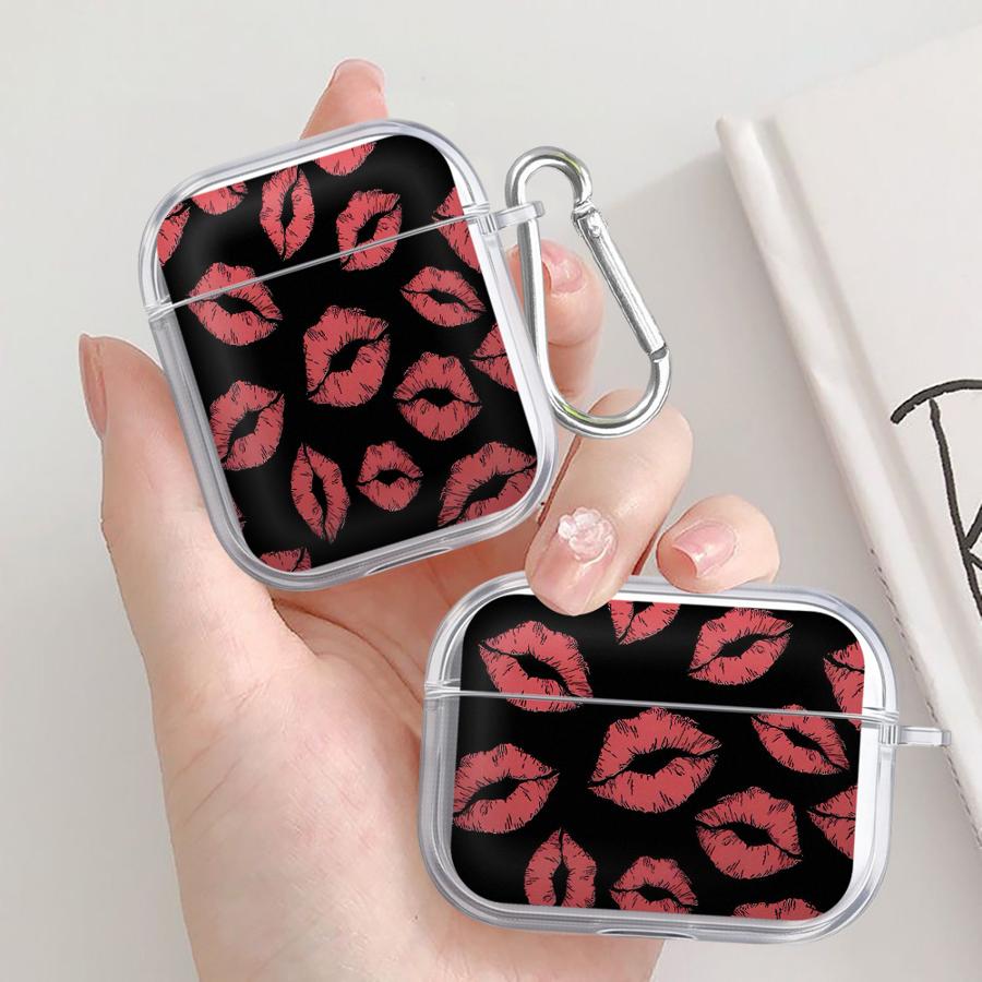 Case For Airpods Pro2 4 Pro 2 1 Pro3 3 Clear Earphone Cases Cover Red Black Lip Art