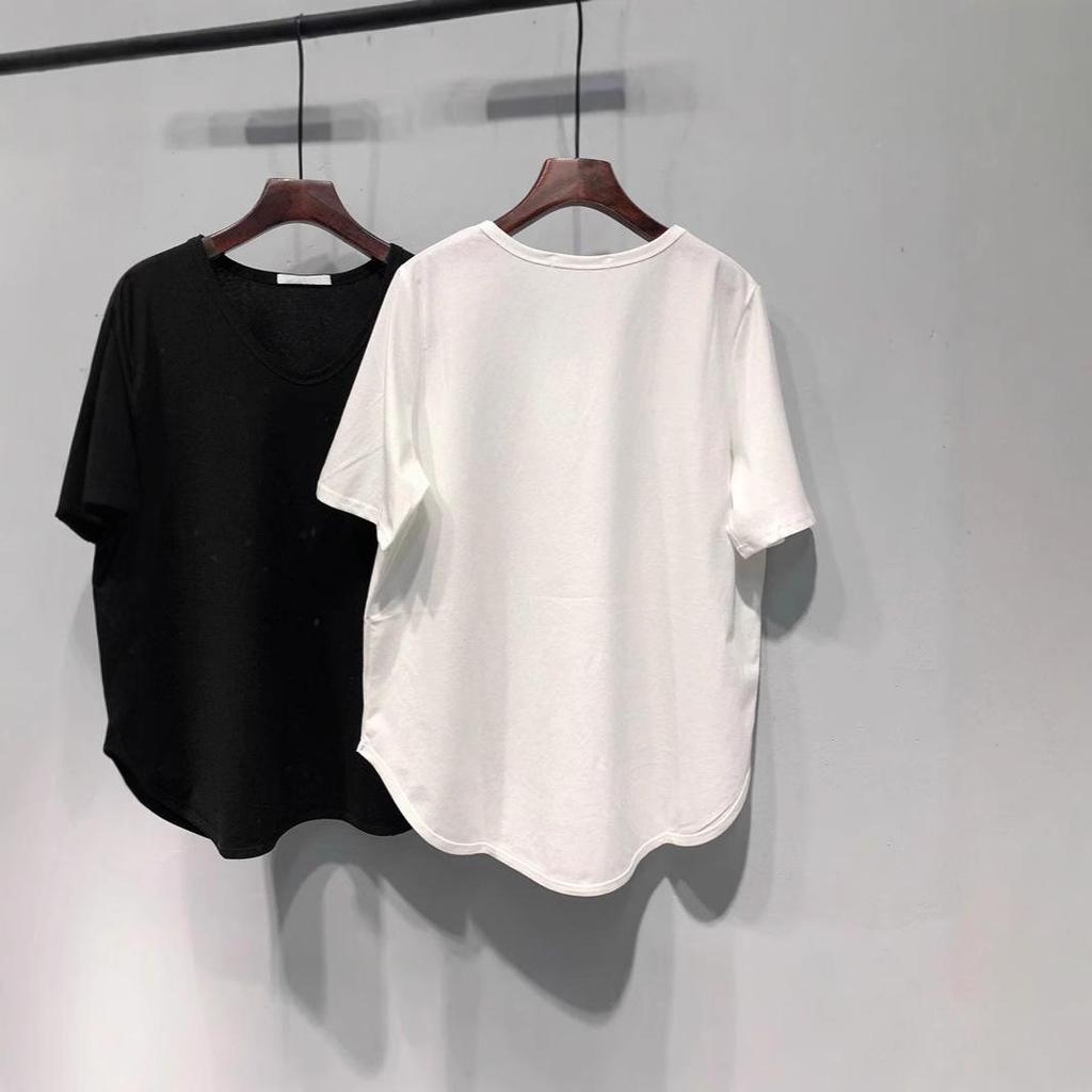Plus Size Summer 2025 V-Neck Heart Short Sleeve Women's Loose Slimming T-Shirt