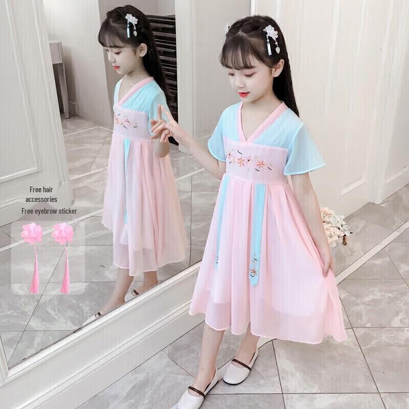 Girls' Embroidered Hanfu Summer Dress