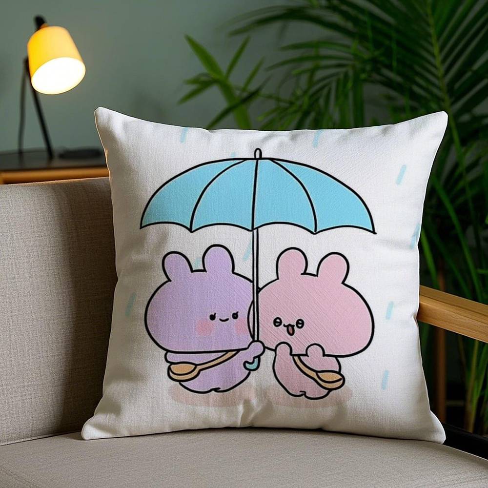 A-Asamimichan Cute Bunny Pillow Case Home Dorm Chair Back Short Plush Double-sided Printing Office Nap Time Cushion Cover