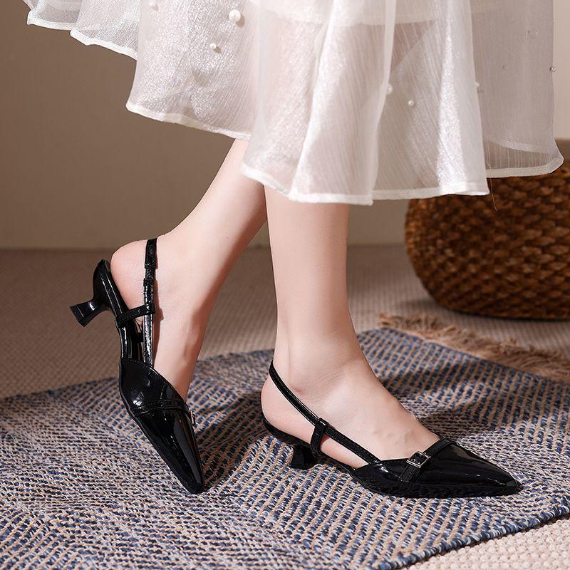 Pointed Toe Buckle Strap Ladies Sandals Solid Shallow Fashion Sexy Party Slingbacks 2025 Summer High Heeled Shoes Woman