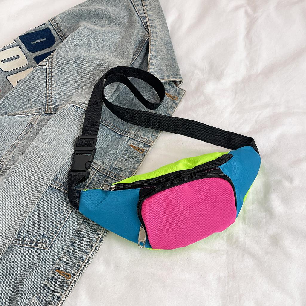 Retro 80s 90s Fanny Pack Retro Belt Bag 2 Pockets Neon Fanny Small Waist Packs for Jogging Traveling Carnival Party Costum