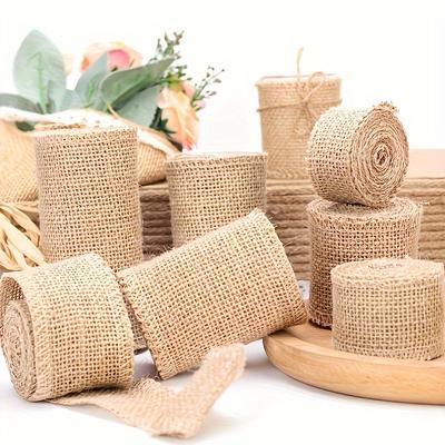 Natural Jute Fabric 1 Roll Thick Woven Jute Linen Fabric Strip Multi-Size DIY Craft Material for Belts, Christmas & Wedding Decorations