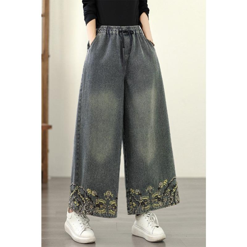 DIMANAF 2025 Plus Size Women Jeans New Long Pants Loose Denim Trousers Big Size Casual Embroidery Autumn