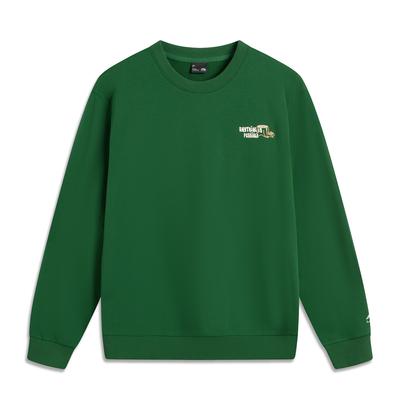 Li-Ning Fashionable Versatile Dopamine Round Neck Letter Pullover Long Sleeve Fleece Knit Sweatshirt Men Sweatshirt Eden-Green AWDV377-4