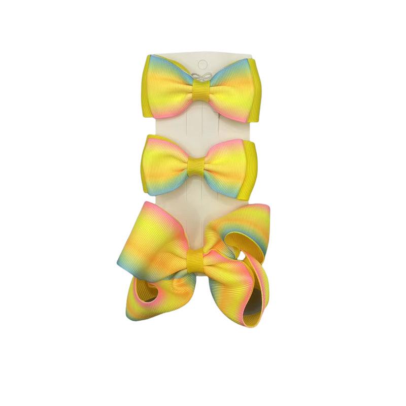 Rainbow Gradient Bow Hair Clips for Girls – Handmade Duckbill Hair Accessories жёлтый