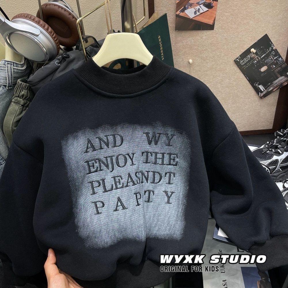 Jungen 2024 Koreanisches Lammwoll-Sweatshirt: Winter Einteiler, Pullover mit Stickerei und Sprühfarbe