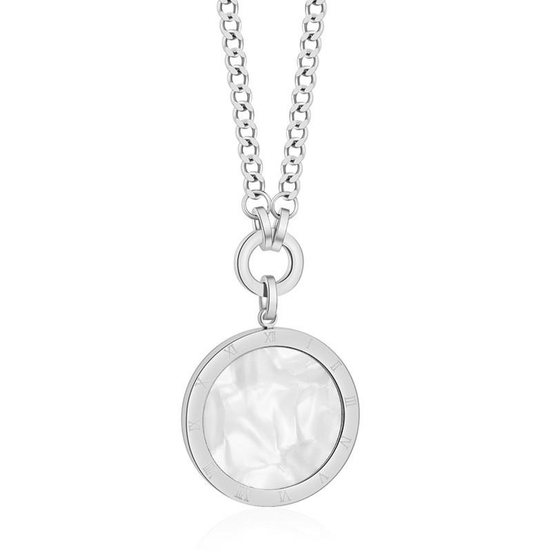 

Chic Titanium Ecofriendly Steel Long Necklace With Geometric Design Shell серебряный