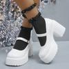 fashion White Super High Heels Mary Jane Shoes for Women Patent Leather Chunky Platform Pumps Woman Gothic Buckle Strap Lolita Shoes
