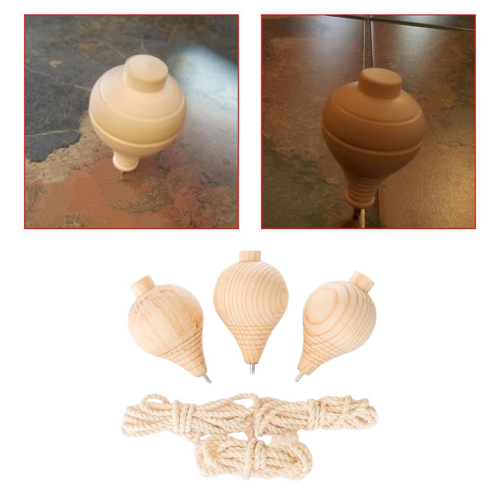 3Pcs Trompos Tops Paint Your Own Wooden Toys Unpainted Wood Sturdy Steel Point for Beginners