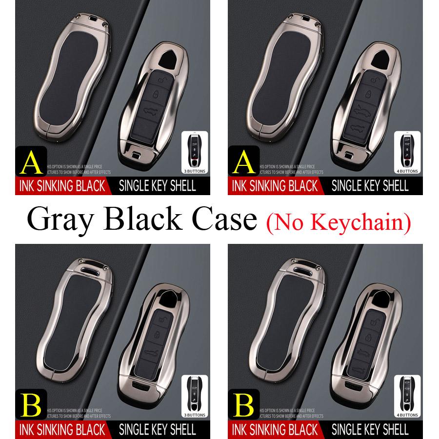 Zinc Alloy + PU Leather Car Key Case Cover Fob Holder Keychain For Porsche Cayenne 718 MACAN Panamera 911 Macan Boxster Cayman