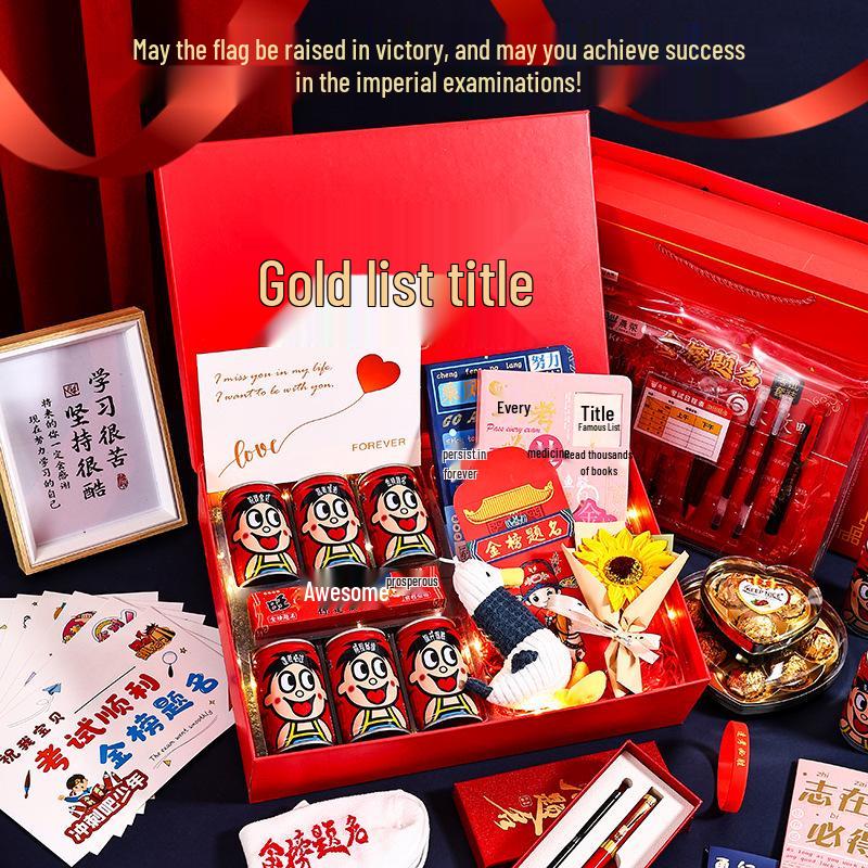 Wangzai Success Gift Box: Inspire Middle & College Exam Grads with Engraved Cola & Creative Card