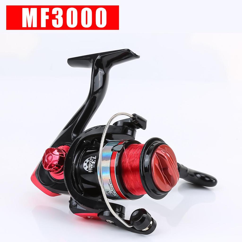 MF Spinning Reel, Black/Red, 5.5:1 Gear Ratio, Metal Line Cup, Freshwater/Saltwater, Long Cast Fishing Tackle
