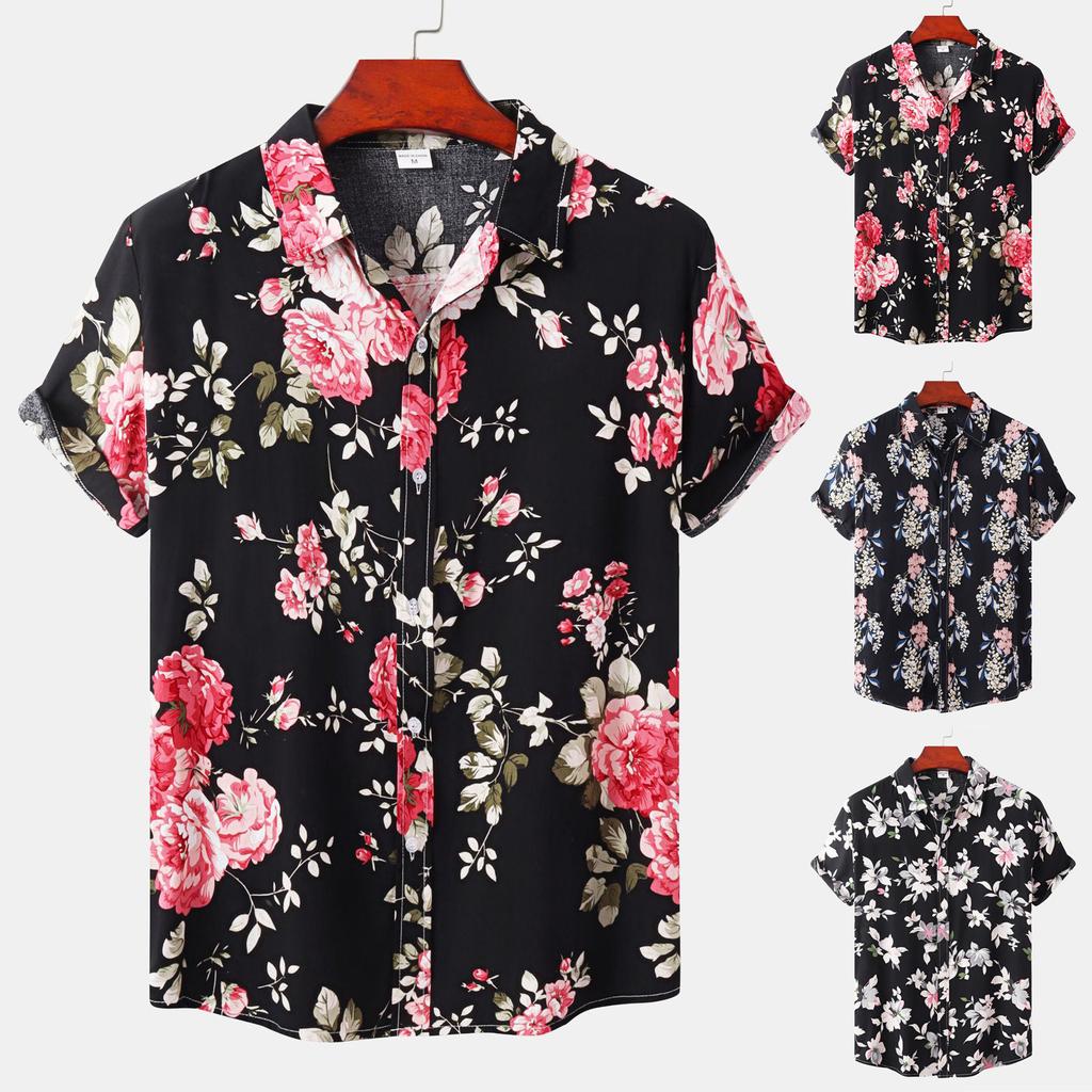 Topuri Casual de Vară pentru Bărbați cu Imprimeu cu Nasturi, cu Mânecă Scurtă, Largi și Confortabile, Cămăși de Plajă