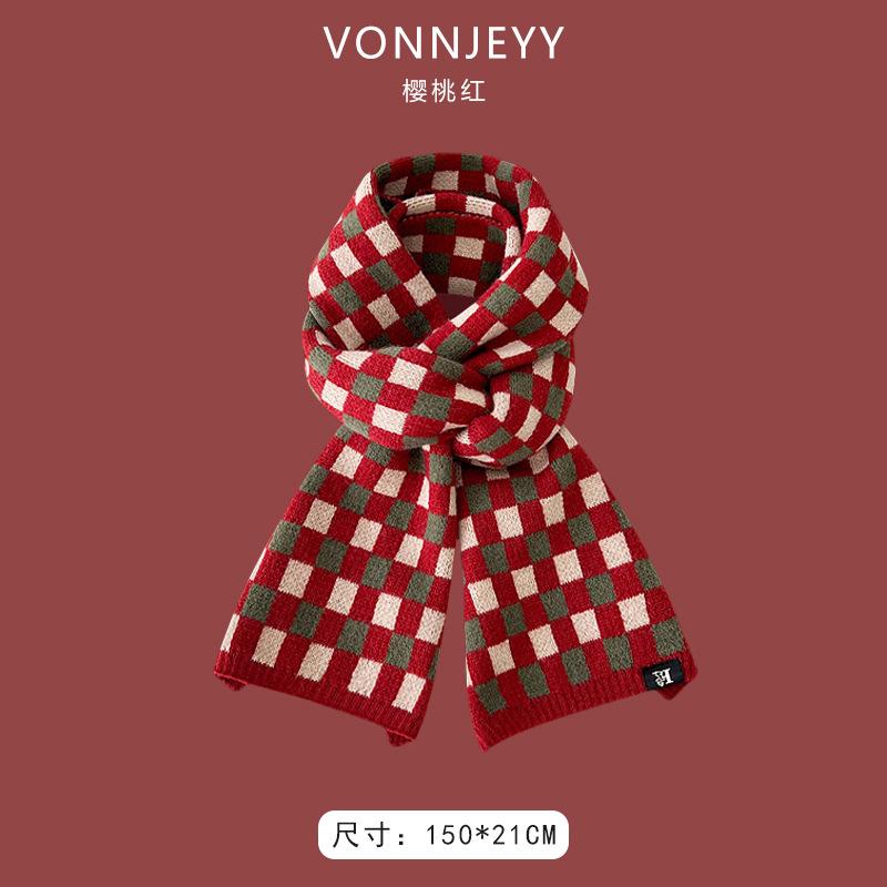 New Christmas Cherry Red Warm Scarf White Autumn and Winter with New Red Scarf Soft Waxy Quality Shawl