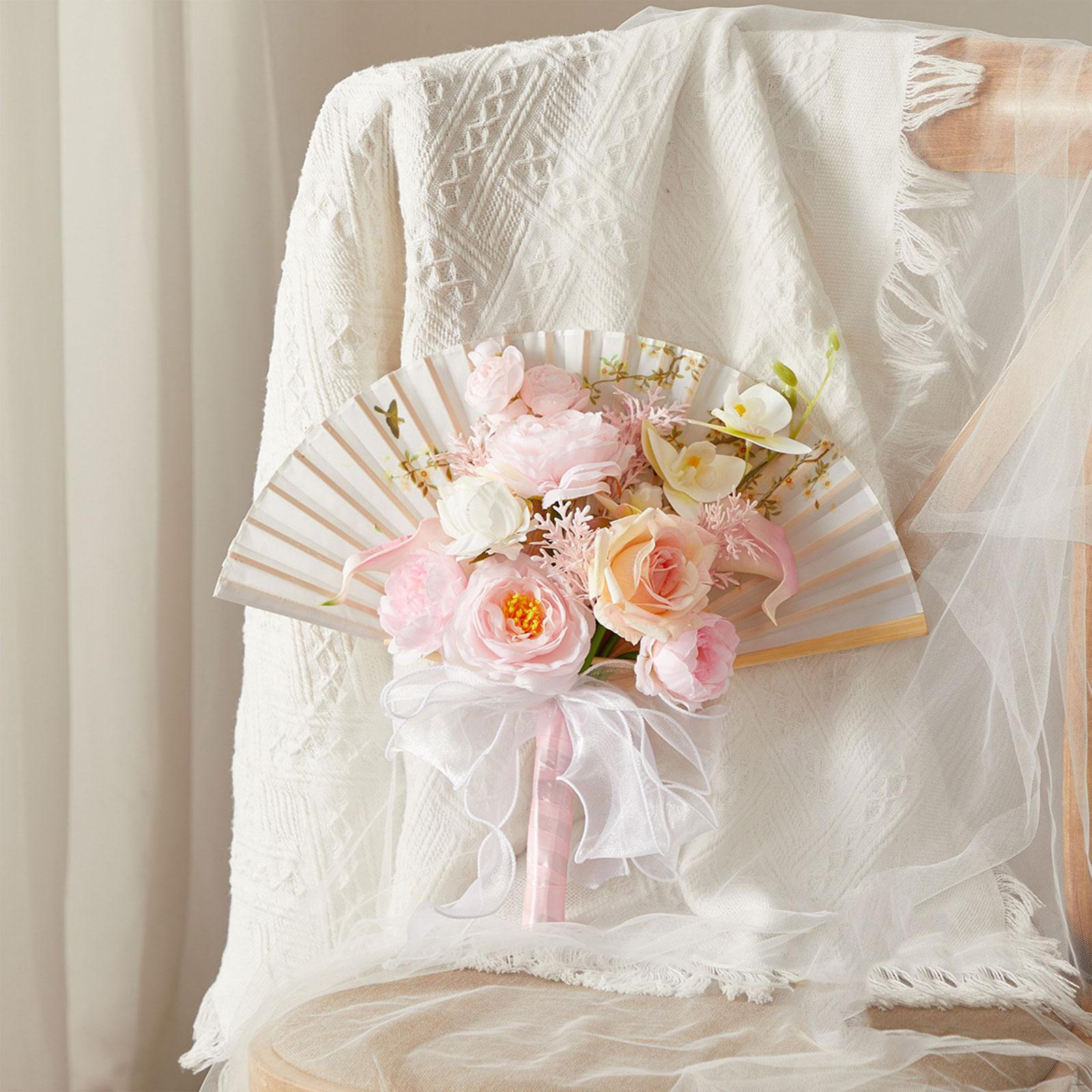 

Свадебный букет Свадебный цветок в руке Китайский веер Креативный танец Холдинг розовый