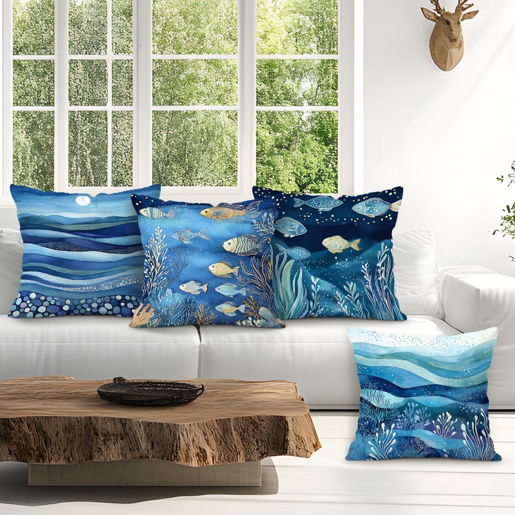 4pcs setblue and white waves Cushions Pillowcase Polyester Cushion Cover Throw Pillow Pillowcover Home Car Sofa Decor