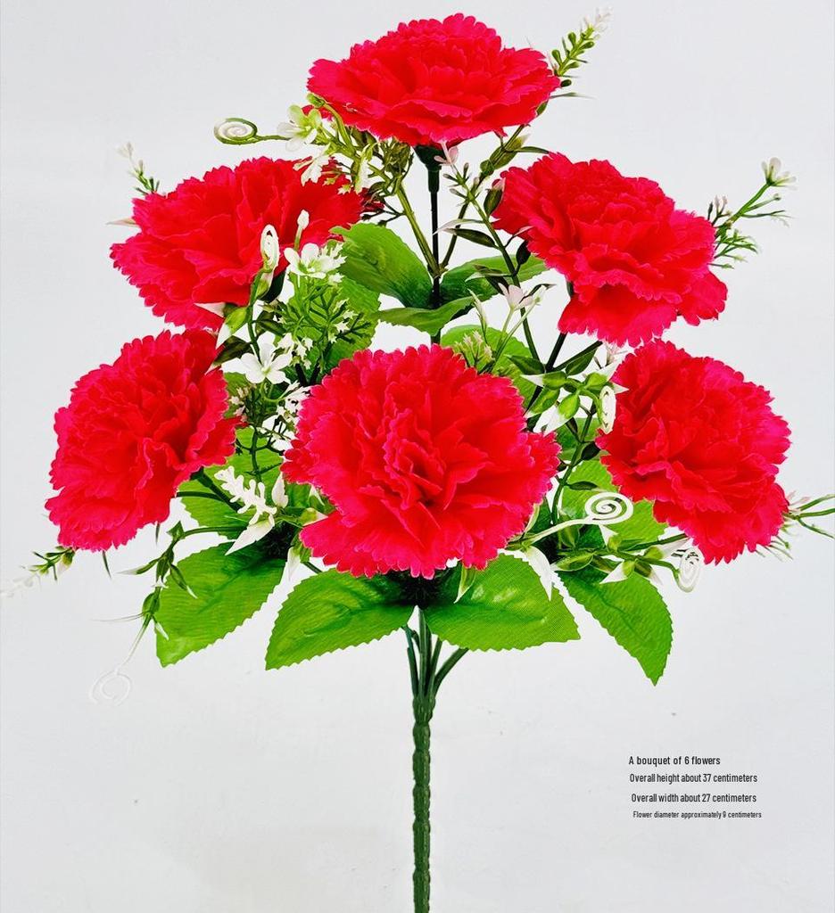 Curly Edge Red Rose Bouquet - 6 Head Artificial Silk Flowers for Living Room Decoration