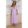 2025 Summer Deep V-neck Puff Short Sleeve Fashion Women Dress New Elegant Solid Color Loose Party Medium and Long Dress Women Slim Fit Women Clothing