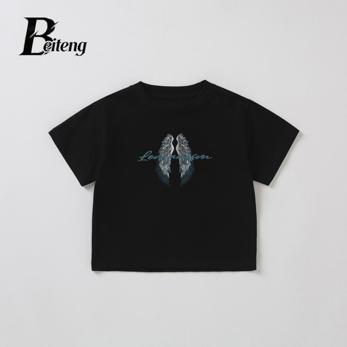 Beiteng Boys  Luminous Print Summer T-Shirt - Korean Style, Short Sleeve, Fun, Kids  Clothing 90 cm чёрный