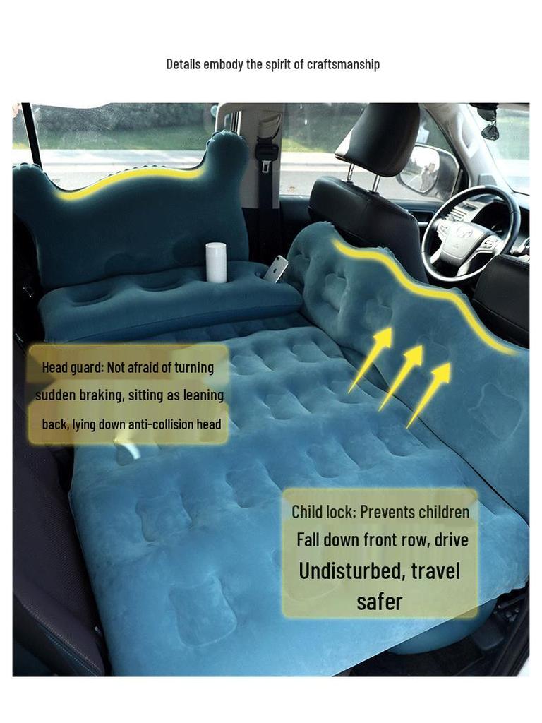 Universal Inflatable Car Bed - Rear Seat Flocking Sleep Pad with Cartoon Design
