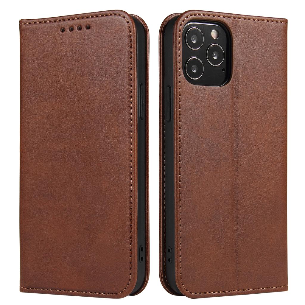 For iPhone 11 Pro Max 6.5 inch Calf Texture Phone Shell Wallet Phone Cover Auto-absorbed Leather Stand Case