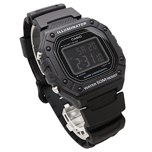 Casio Standard Digital Wristwatch W-218H-1BV for Men and Women, Black, Inverted LCD Display, Overseas Model [Parallel Import]