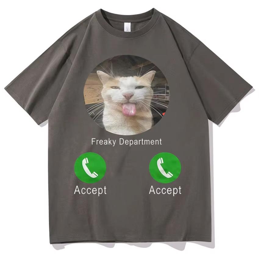 Cat Meme Calling TShirt Unisexs Womens Loose Crew Neck Y2K Short Sleeve Casual Daily Wear Short Sleeves Tee Pure Cotton Clothing