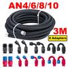 10FT 3M Universal AN4/6/8/10 PTFE Fuel Line Kit Nylon Stainless Steel Braided PTFE Fuel Hose with 8pcs Hose End Fitting Adapters