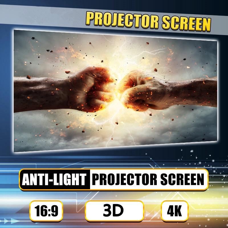 16:9 Portable Foldable Anti-light Projector Screen 3D Home Cinema HD 1080P Projection Screen 50/60/63/72/84/100/112/120/130 Inch