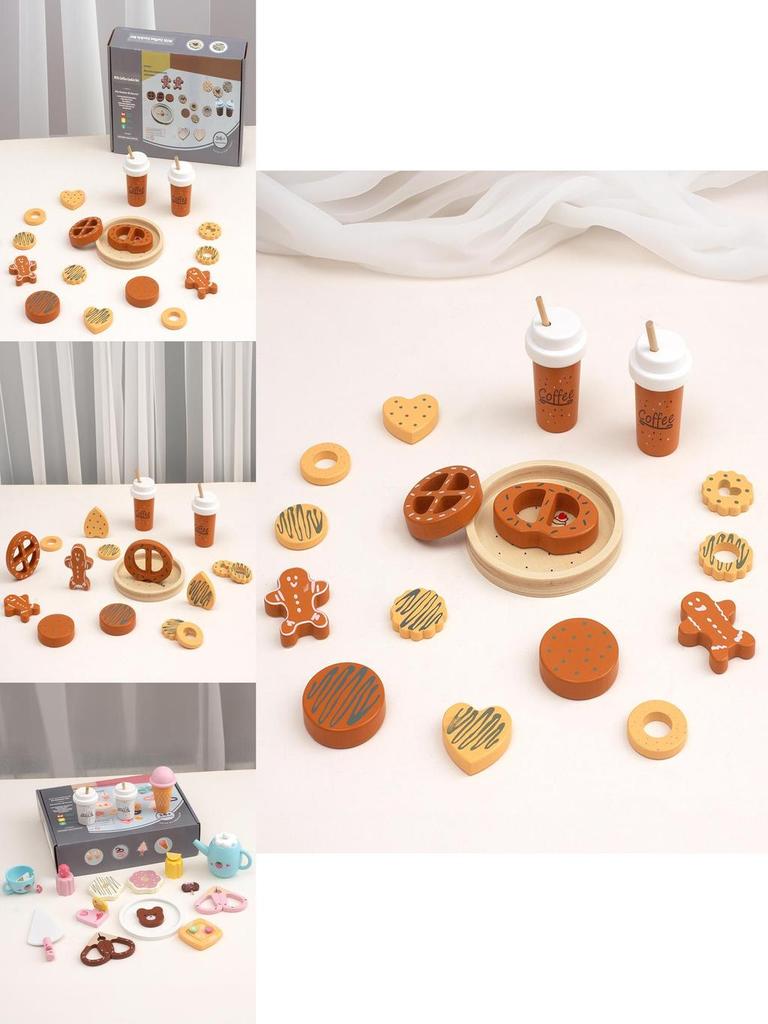 Funny Wooden Simulation Afternoon Tea And Cookie Coffee Children Toy Set For Interactive Learning