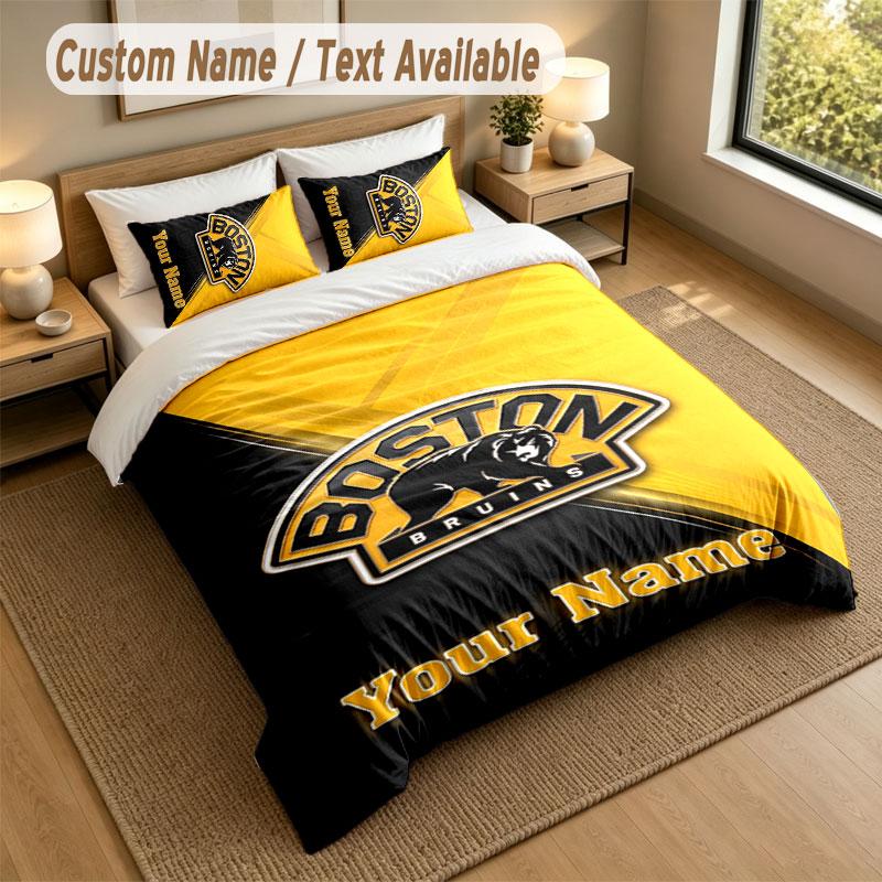 Bedding Set 1 Duvet Cover 2 Pillowcases Boston Bruins Print Soft Bed Linen Bedroom Decor