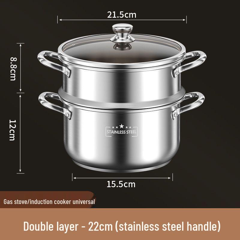 Stainless Steel Double Layer Soup Pot and Steamer for Gas & Induction Cooktops