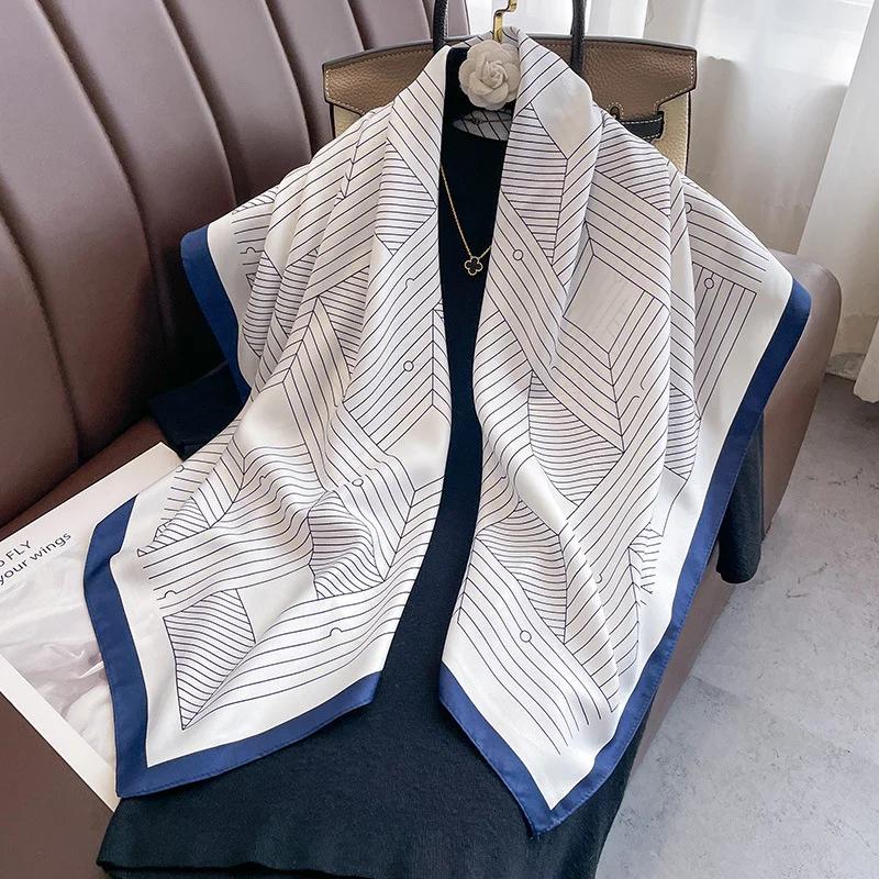 

2025 Luxury Brand Square Scarf Design Shawl Wrap 90cm Print Twill Silk Women Hijab Female Foulard Headband Bandana One Size