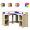VidaXL Bureau avec lumières LED chêne sonoma bois d'ingénierie, bureau d'ordinateur, bureau d'écriture, meuble de bureau à 3309449
