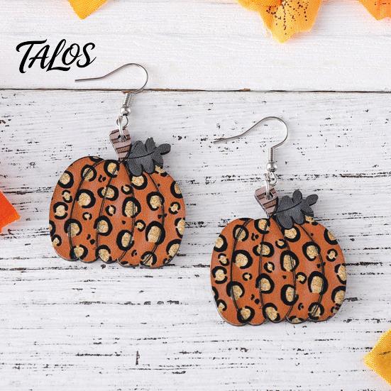 Autumn Seasonal Fashion Jewelry 1 Pair Fall Pumpkin Earrings, Acrylic Leopard Print Dangle Holiday Gifts for Women Drop Statement Thanksgiving