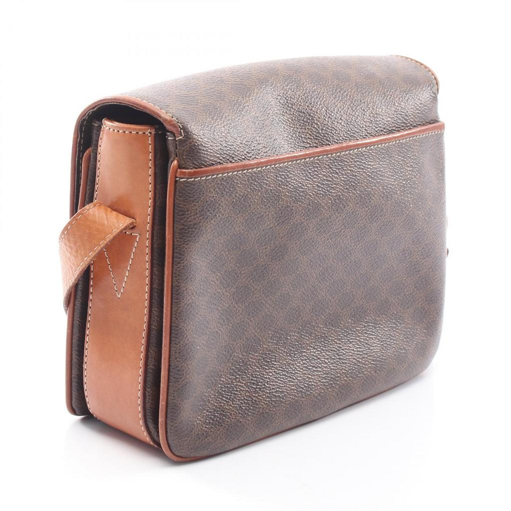 Used CELINE Macadam Shoulder Bag PVC Coated Canvas Leather Brown Used Women