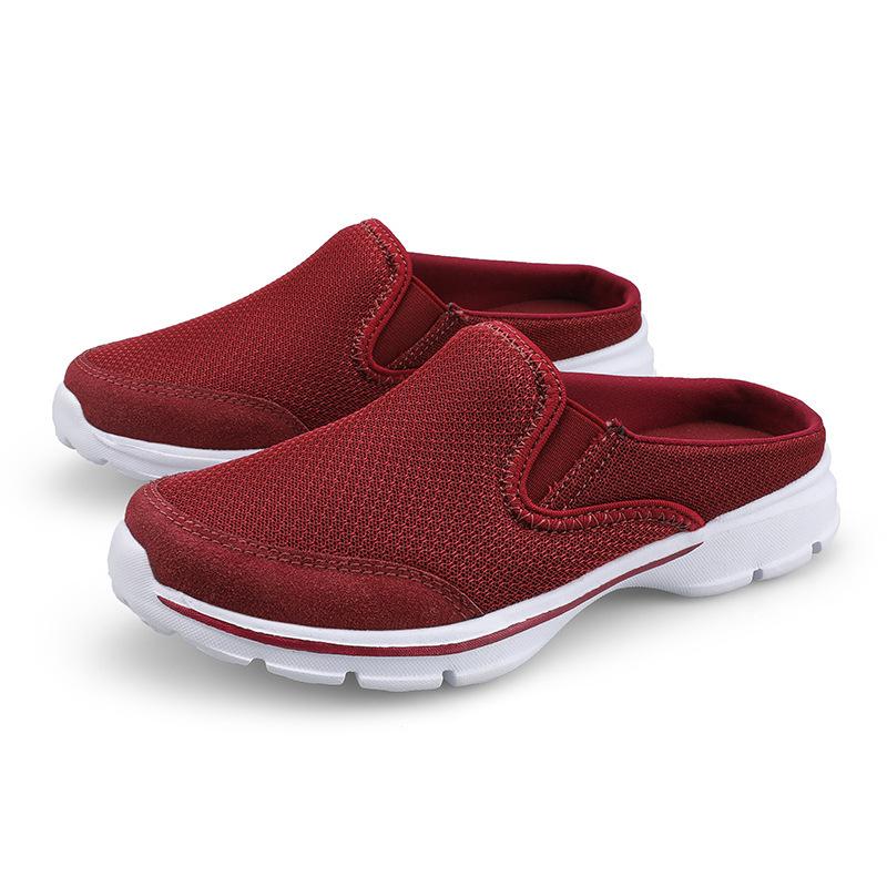 Fashion Casual Shoes Women's Shoes Half-Stopping Single Shoes Women's Flat Sole One Foot Pedal Mesh Breathable Sandals Without Heel