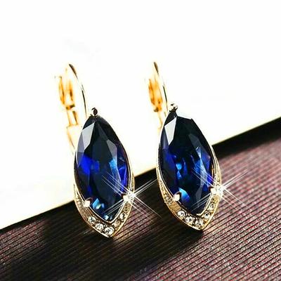 Brincos de luxo Huitan, estilo Marquesa, com zircônia cúbica azul, joias de compromisso de casamento, acessórios dourados para mulheres