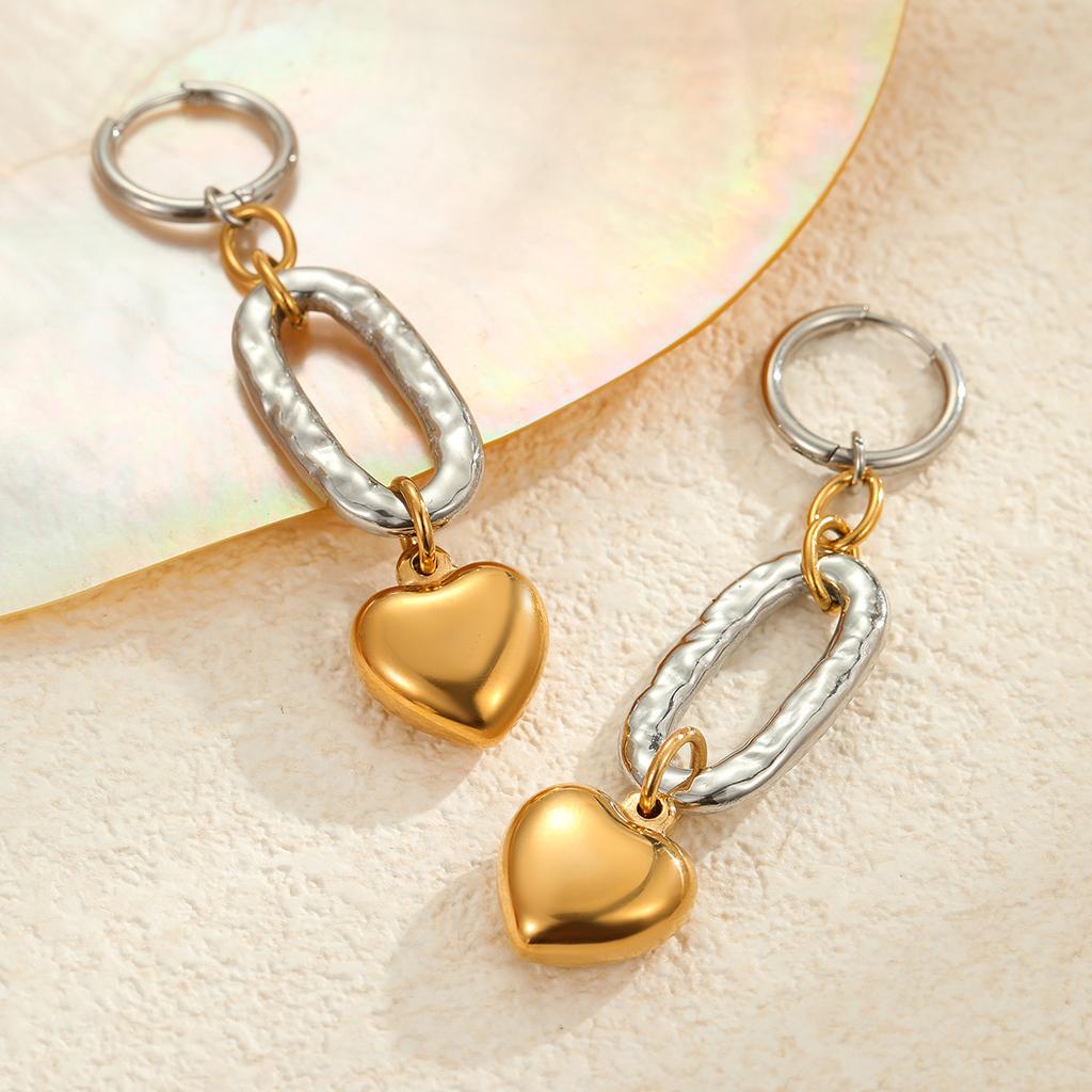 GEMCHIC Women's Two-Tone Heart Drop Earrings, Stainless Steel Gold Plated Geometric Dangle Jewelry