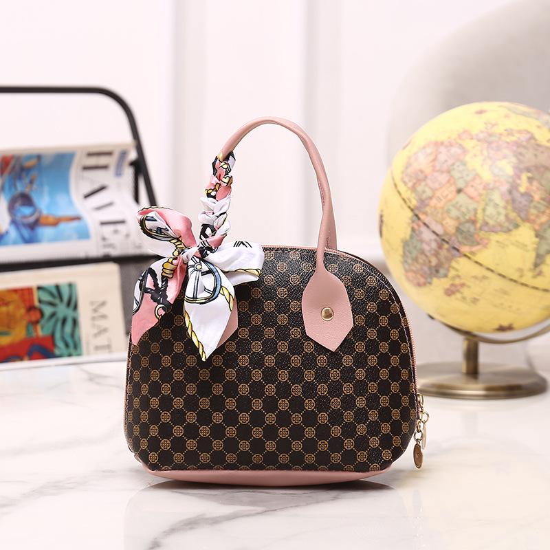 

Bag women s fashion trend silk scarf shell bag new versatile printed chain women s bag розовый