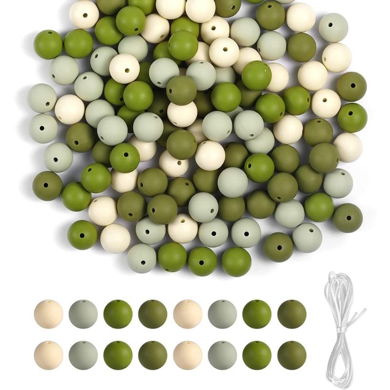 

120 Pieces 15mm Round Silicone Beads Diy Necklace Bracelet Beaded Set Teething Chewing Beads for Handicraft Jewelry зелений