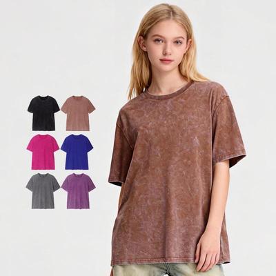 Dámské retro volné bavlněné tričko s krátkým rukávem, praný vzhled, distressed, americký styl, 230 g
