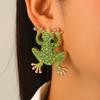Gold Tone Green Crystal Frog Stud Earrings, Sparkly Animal Statement Earrings for Women