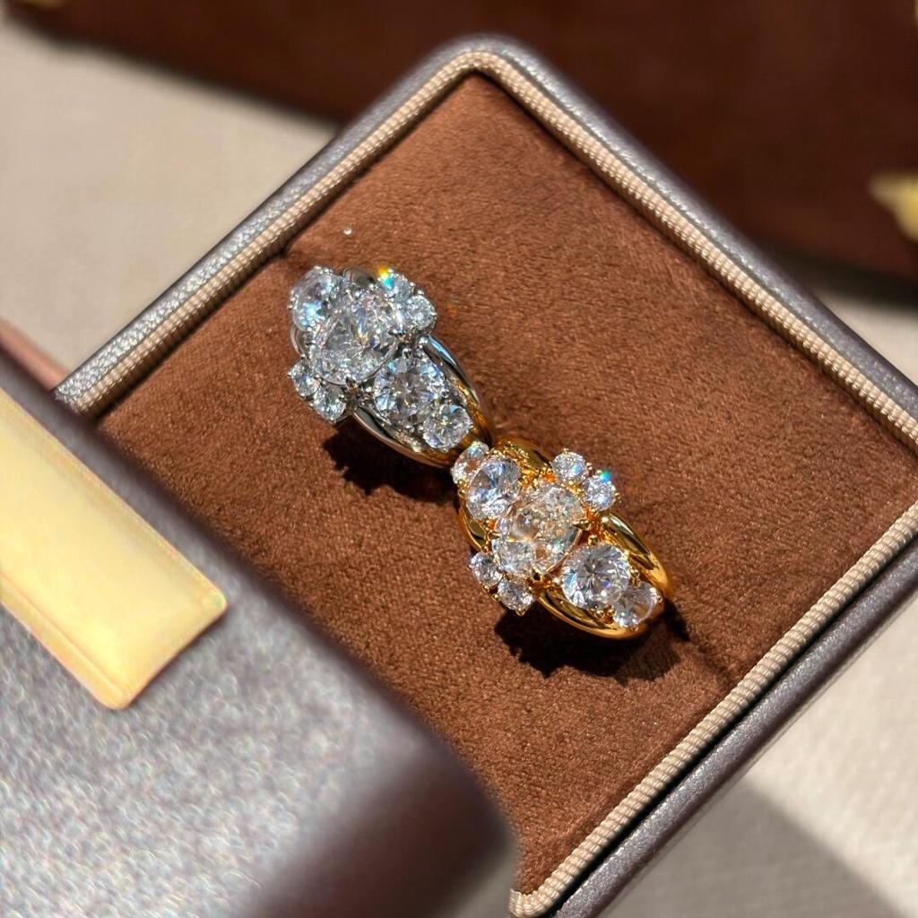 Vintage Old Money Wind French Heavy Industry Flash Pigeon Egg Ring Fashion Light Luxury Cross Diamond Ring Women