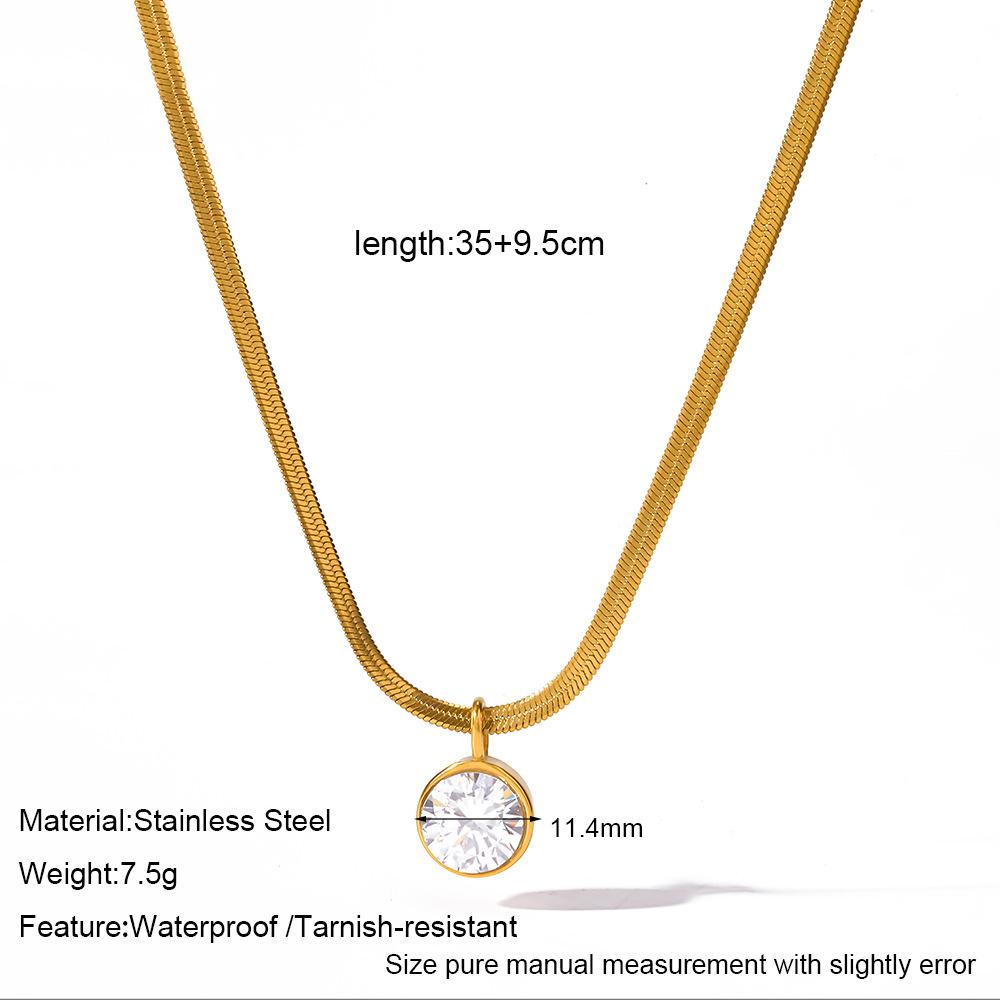 Stainless Steel Stainless Steel Chain Necklace for Women Luxury 18K Gold Plated Waterdrop Round Zircon Pendant Collar Jewelry