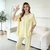 Women's pajamas checkered imitation cotton lace splicing short and long blue sweet loungewear new explosion